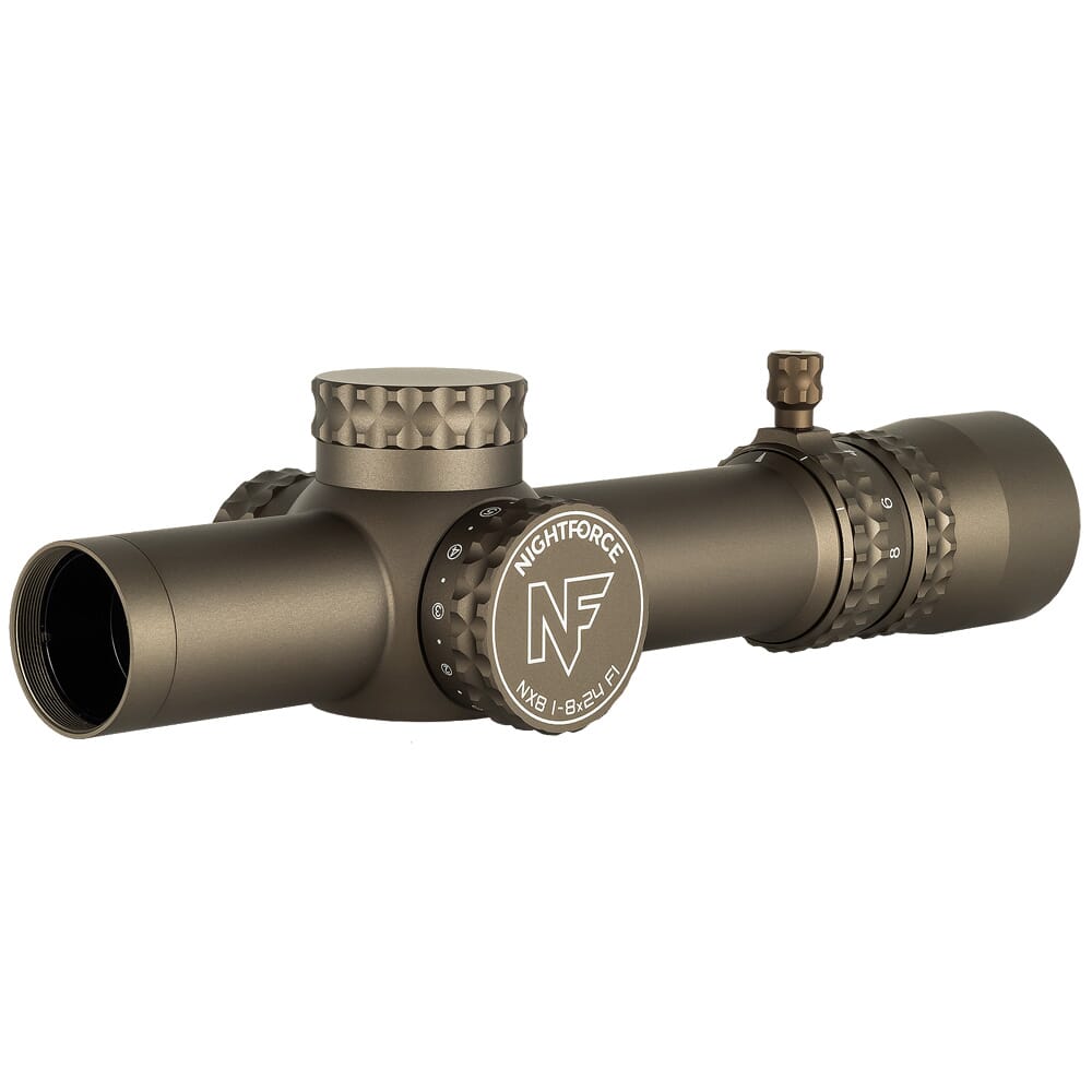 Nightforce NX8 1-8x24mm F1 .2 MRAD PTL FC-DMX Dark Earth FDE Riflescope w/Capped E/W C663