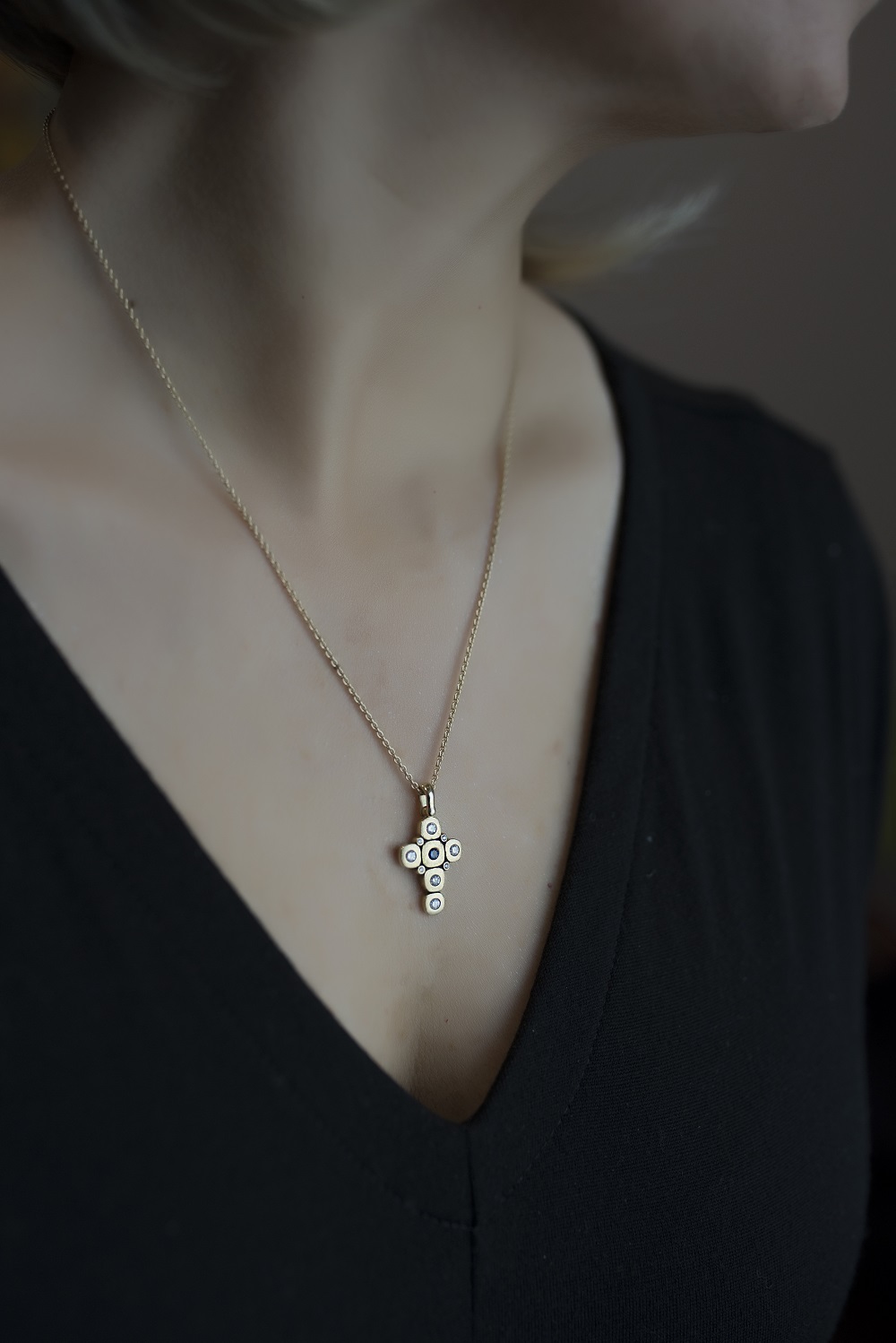 Alex Sepkus 18K, Sapphire and Diamond "Candy" Cross Necklace