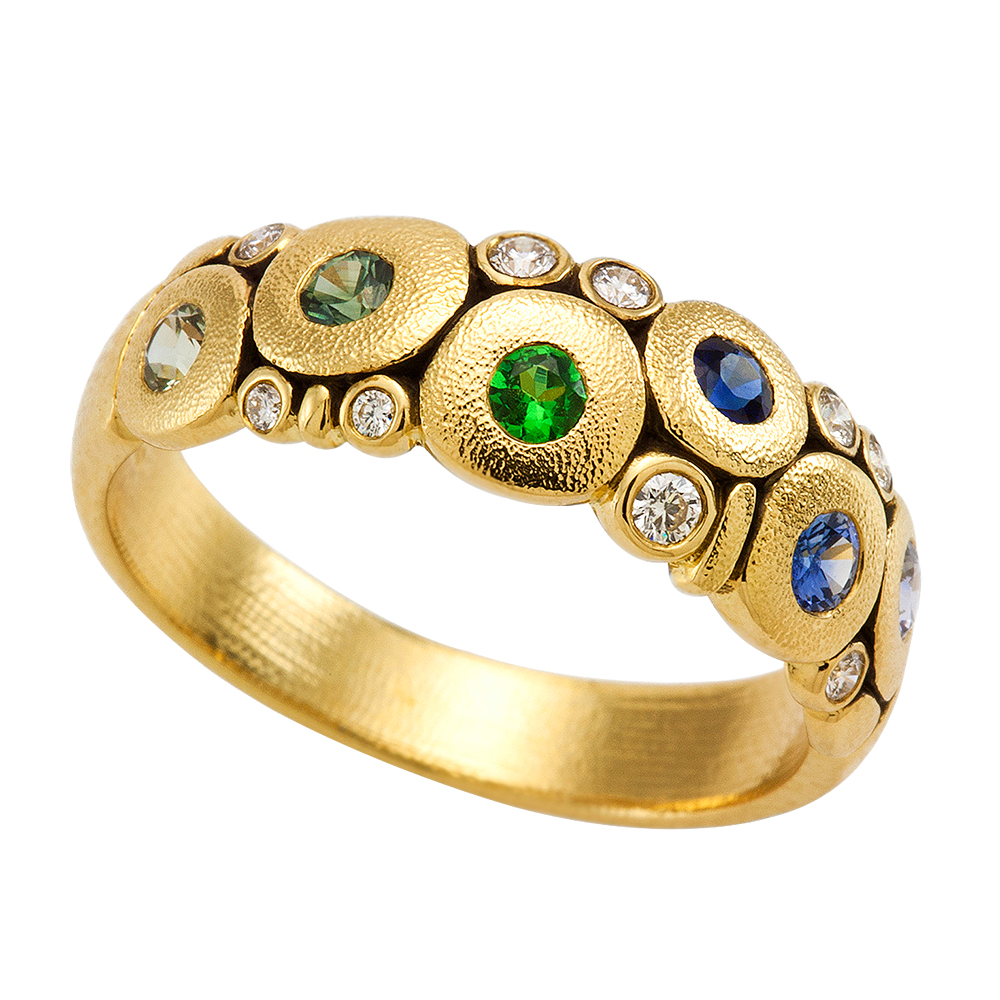 Alex Sepkus 18K Sapphire and Diamond (Sapphire and/or Tsavorite) "Candy" Dome Ring