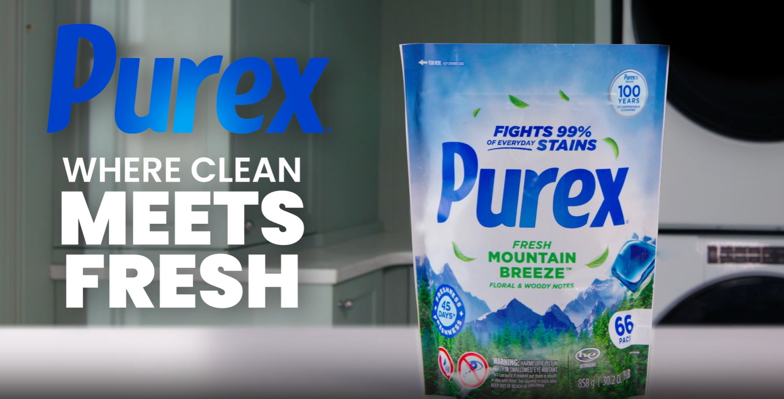 thumbnail video image 2 of Purex 4-in-1 + OXI Laundry Detergent Pacs, Fresh Morning Burst, 56 Count, 2 of 11