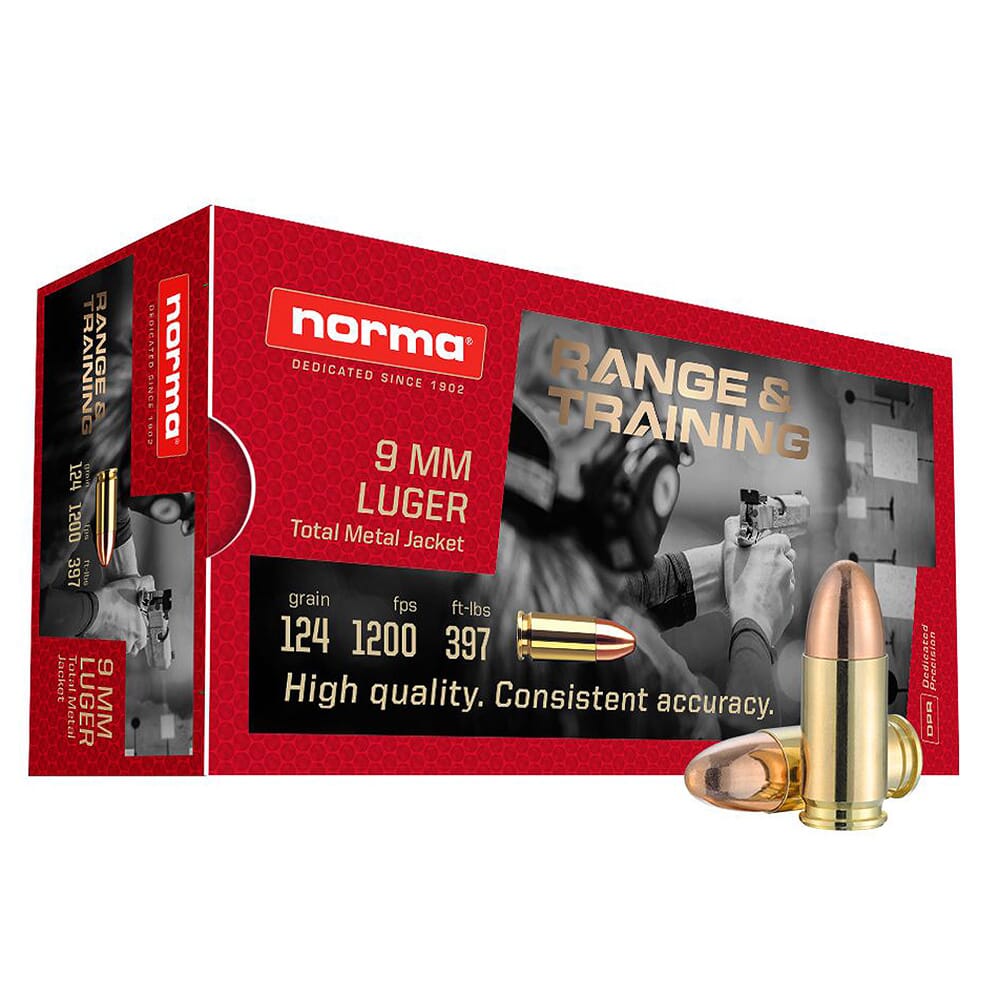 Norma Range & Training 9mm Luger 124gr TMJ Centerfire Hand Ammo (50/box) 801902144