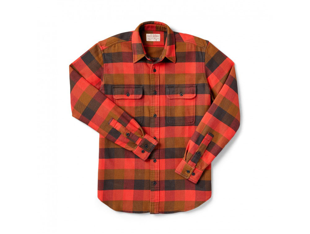 Filson Vintage Flannel Work Shirt Red Mackinaw Buffalo LG 10689