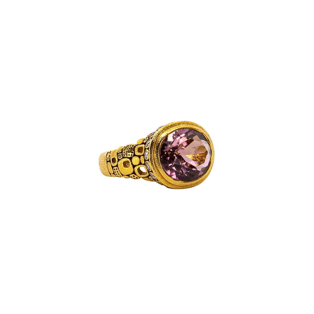 Alex Sepkus 18K, Color Center Stone and Diamond "Little Windows" Ring, Pink Tourmaline 6.69ct Center Stone and 20 Diamonds 0.40ct R-90