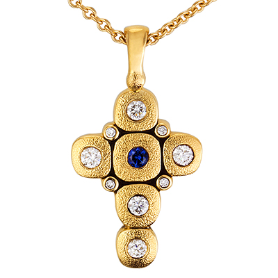 Alex Sepkus 18K, Sapphire and Diamond "Candy" Cross Necklace