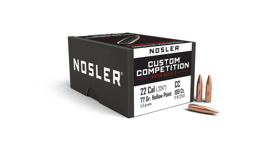 Nosler Custom Competition CC - 22 77g HPBT (100ct, M/P of 3) Bullets 22421