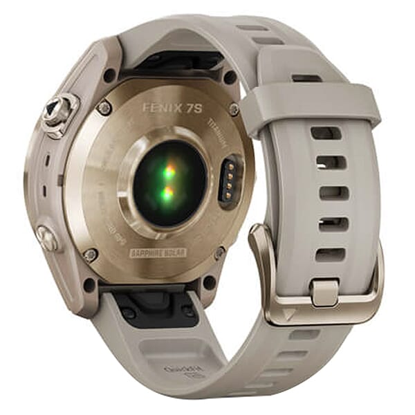 Garmin fenix 7S Sapphire Solar Cream Gold Titanium w/Light Sand Band Smartwatch 010-02539-20
