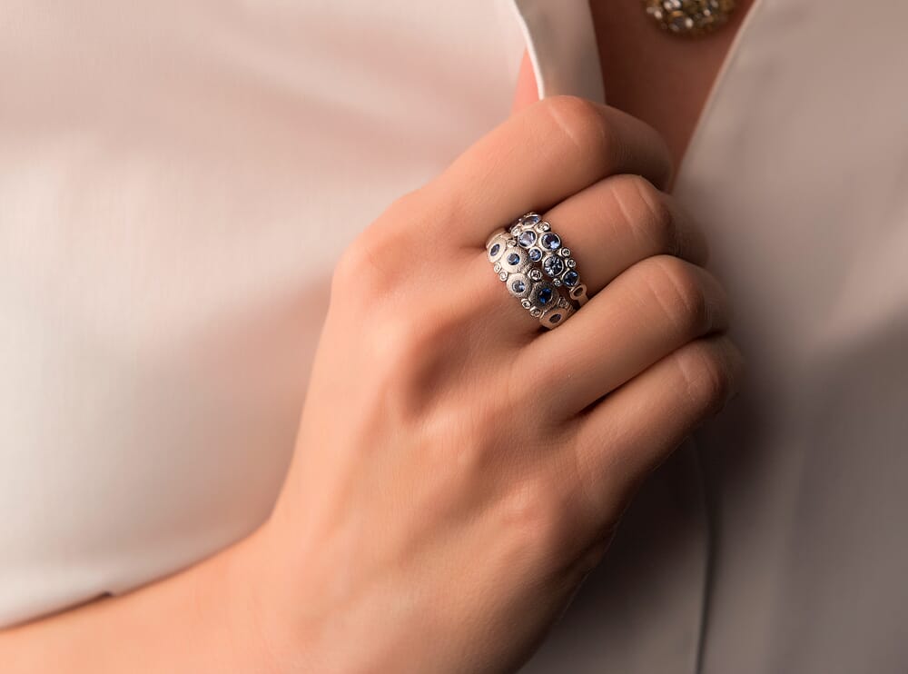 Alex Sepkus Platinum, Sapphire and Diamond Ring