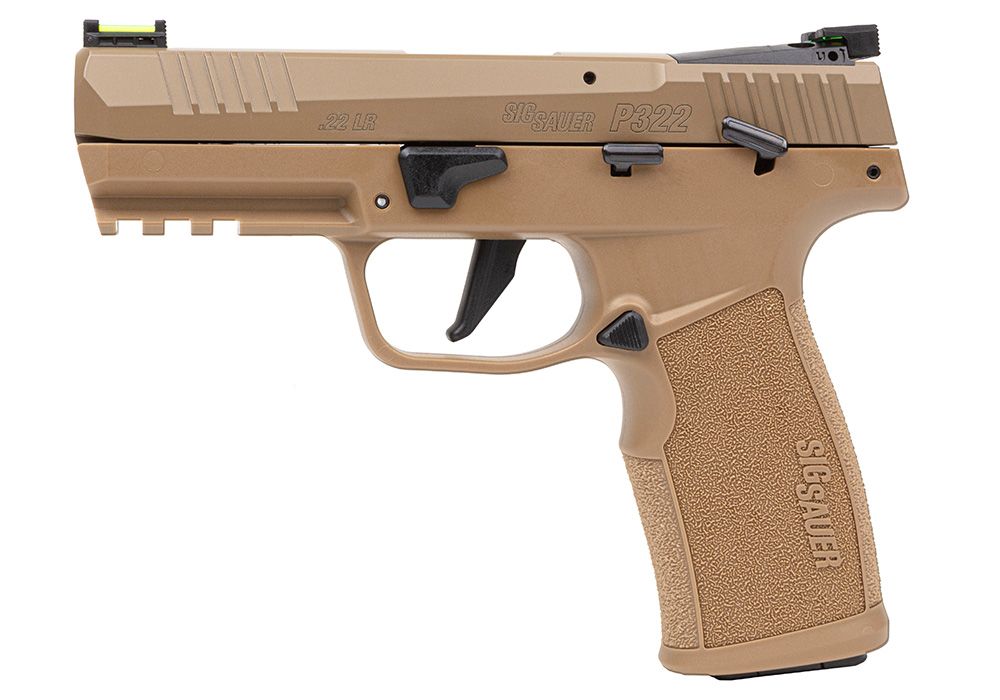 Sig Sauer P322 Coyote 22LR 4&quot; Bbl SAO Adjustable Fiber Optic Sights Polymer Grip Pistol w/(2) 20rd Poly Mag 322C-CAS