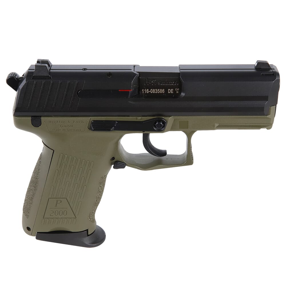 HK P2000 V3 DA/SA 9mm OD Green Rear Decocking Button Pistol with 2x10rd mags 81000063