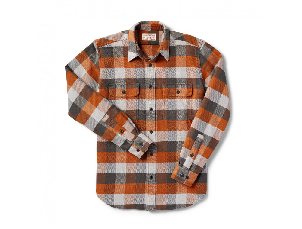 Filson Vintage Flannel Work Shirt Brown Buffalo 2XL 10689