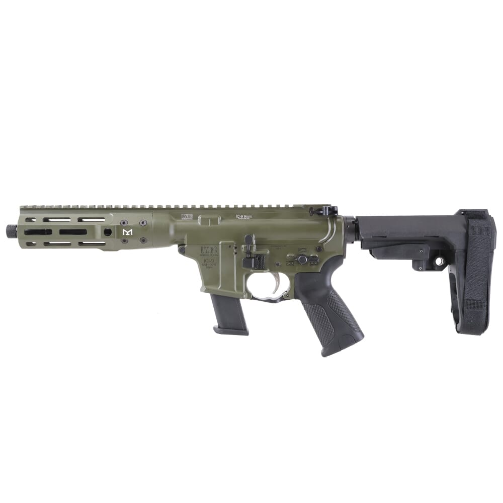 LWRC IC-9 9mm 8.5" 1:10" 1/2x28 Bbl OD Green Pistol w/SBA3 Brace ICP9ODG8SBA3