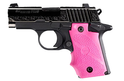 Sig Sauer P238 ESP Nitron, Polished slide with Scroll Engraving, Pink Hogue Grip 238-380-ESP