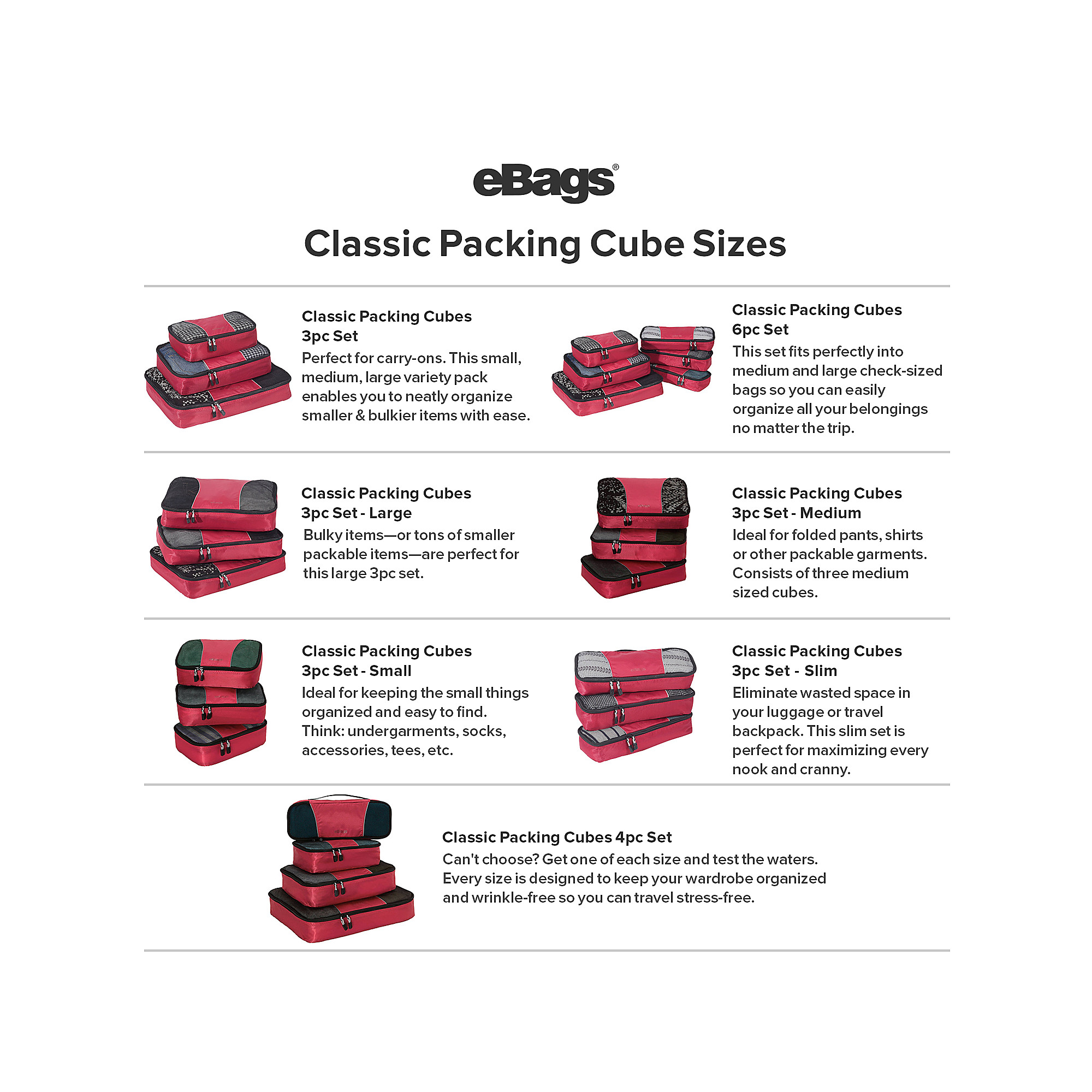 ebags Classic Medium 3 Piece Packing Cube Set - Accessories