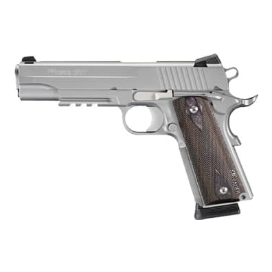 Stainless Finish, M1913 Rail, Low Profile Night Sights, Blackwood Grips 1911R-45-SSS