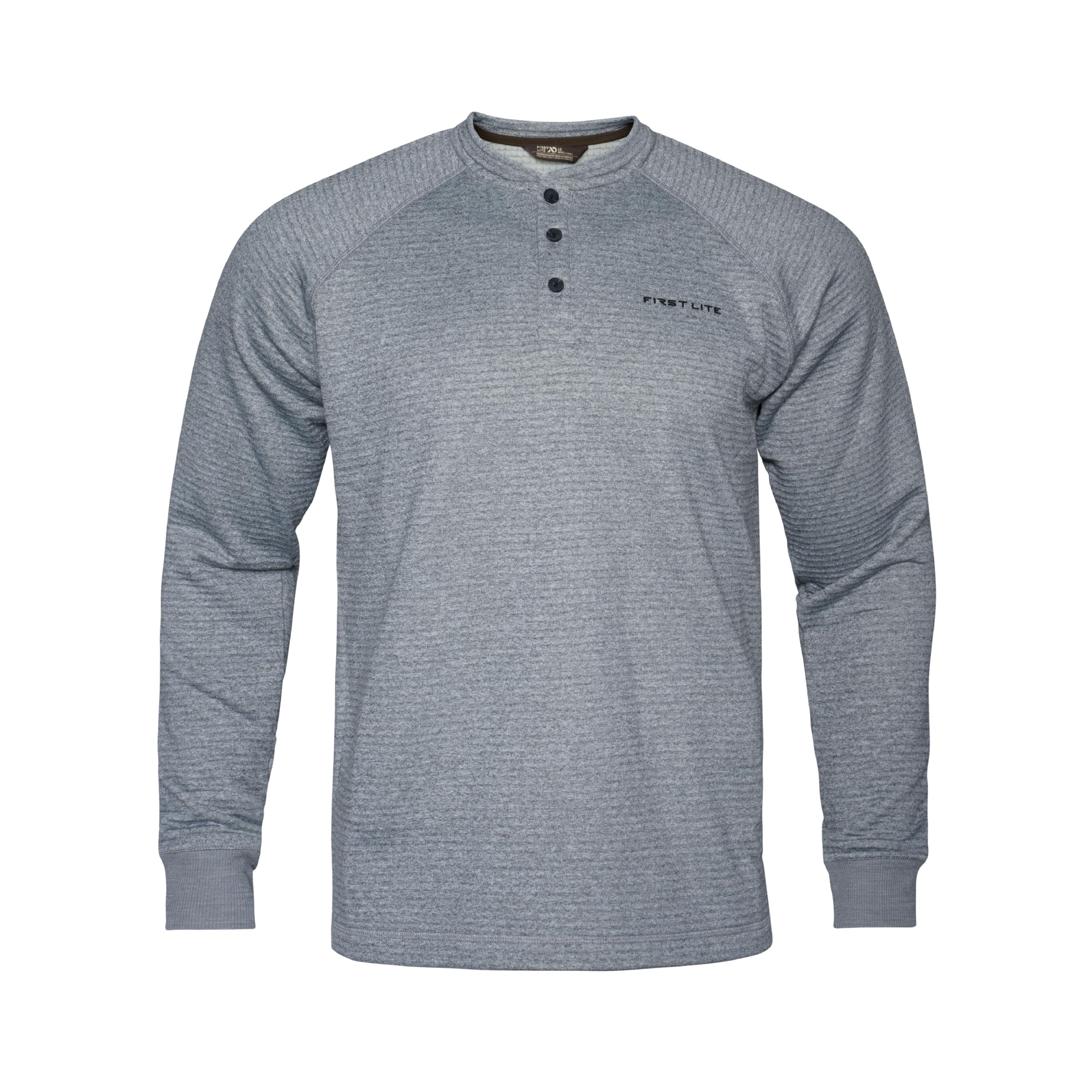 First Lite Men's ThermaGrid Merino Henley Heather Grey MBTHNHG