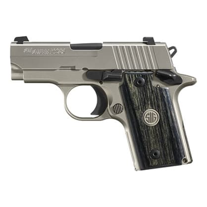 Sig Sauer P238 Nickel PVD Coated Stainless Frame & Slide, SIGLITE Night Sights, Blackwood medallion 238-380-HD-NI