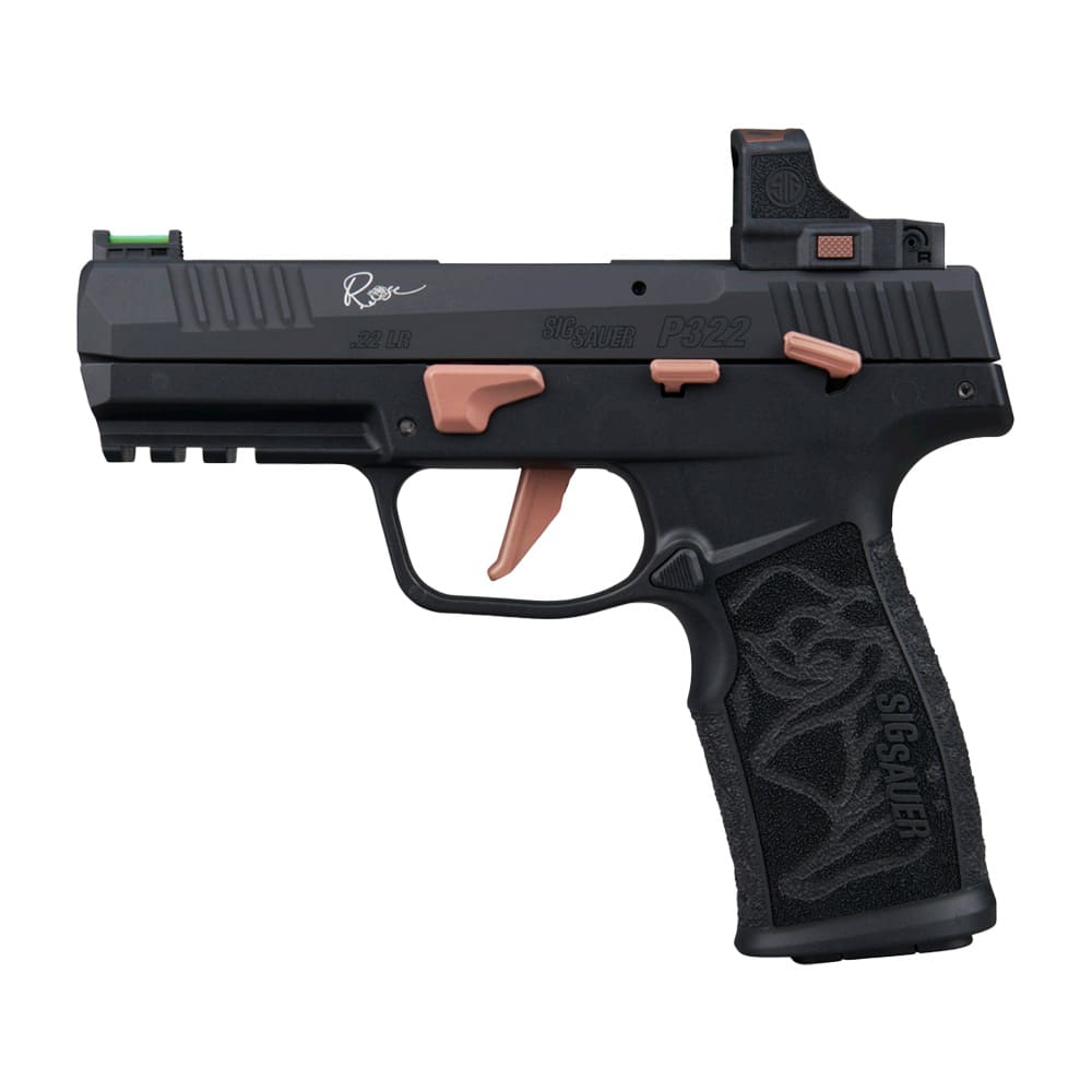 Sig Sauer P322 Rose .22 LR 4" Bbl Romeo-RS Compact Fiber Optic Sight SAO Polymer Grip Black Pistol w/(3) 10rd Poly Mags &amp; Savior Bag 322C-ROSE-RS-10
