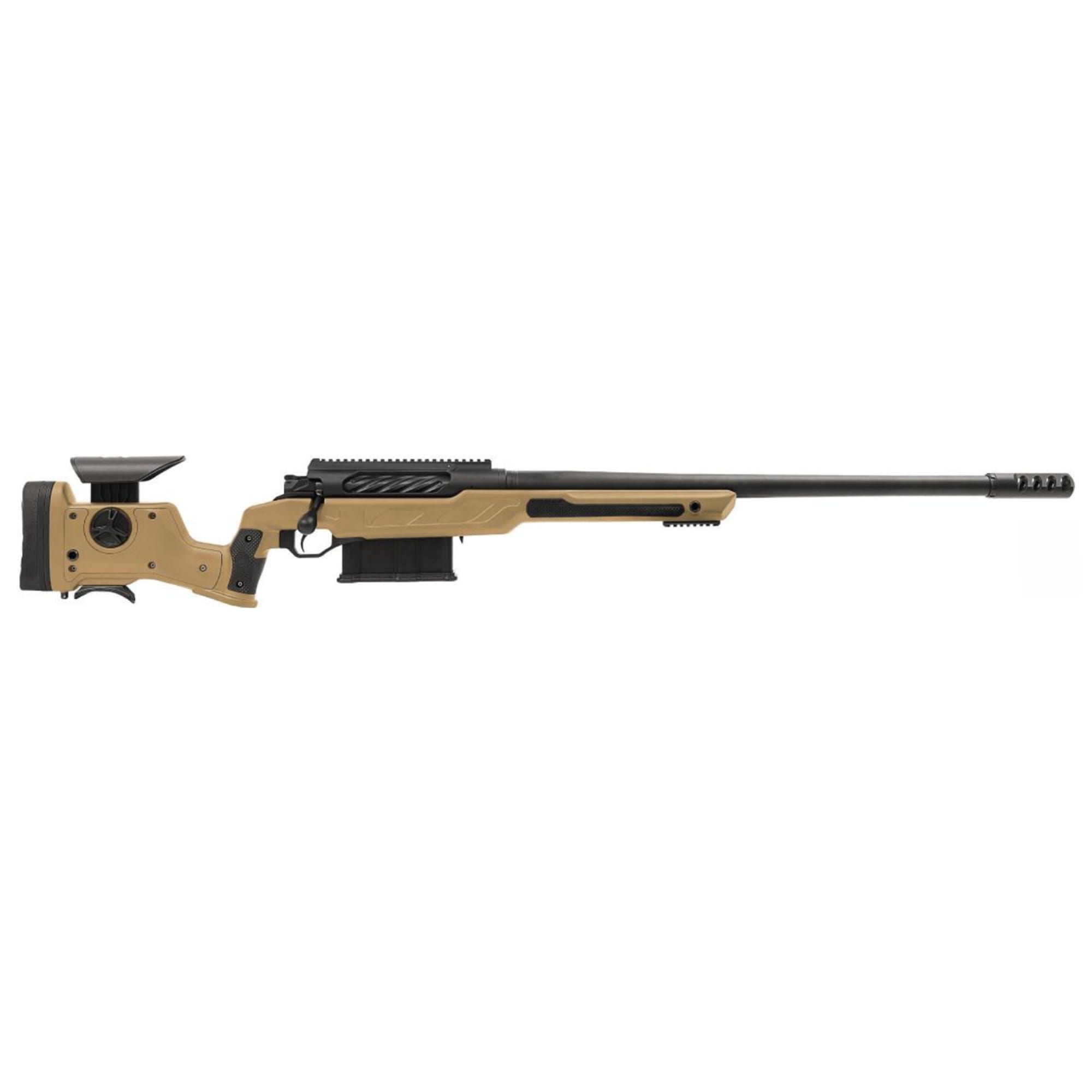 Cadex CDX-BMG QUAKE .50 BMG 29" 1:15 Bbl 20 MOA Top Rail DS Hybrid Tan/Black Precision Rifle w/MX4 Brake &amp; Bolt Knobs CDXBMG-QUA-50-29-HI20-I1J5N-HTB