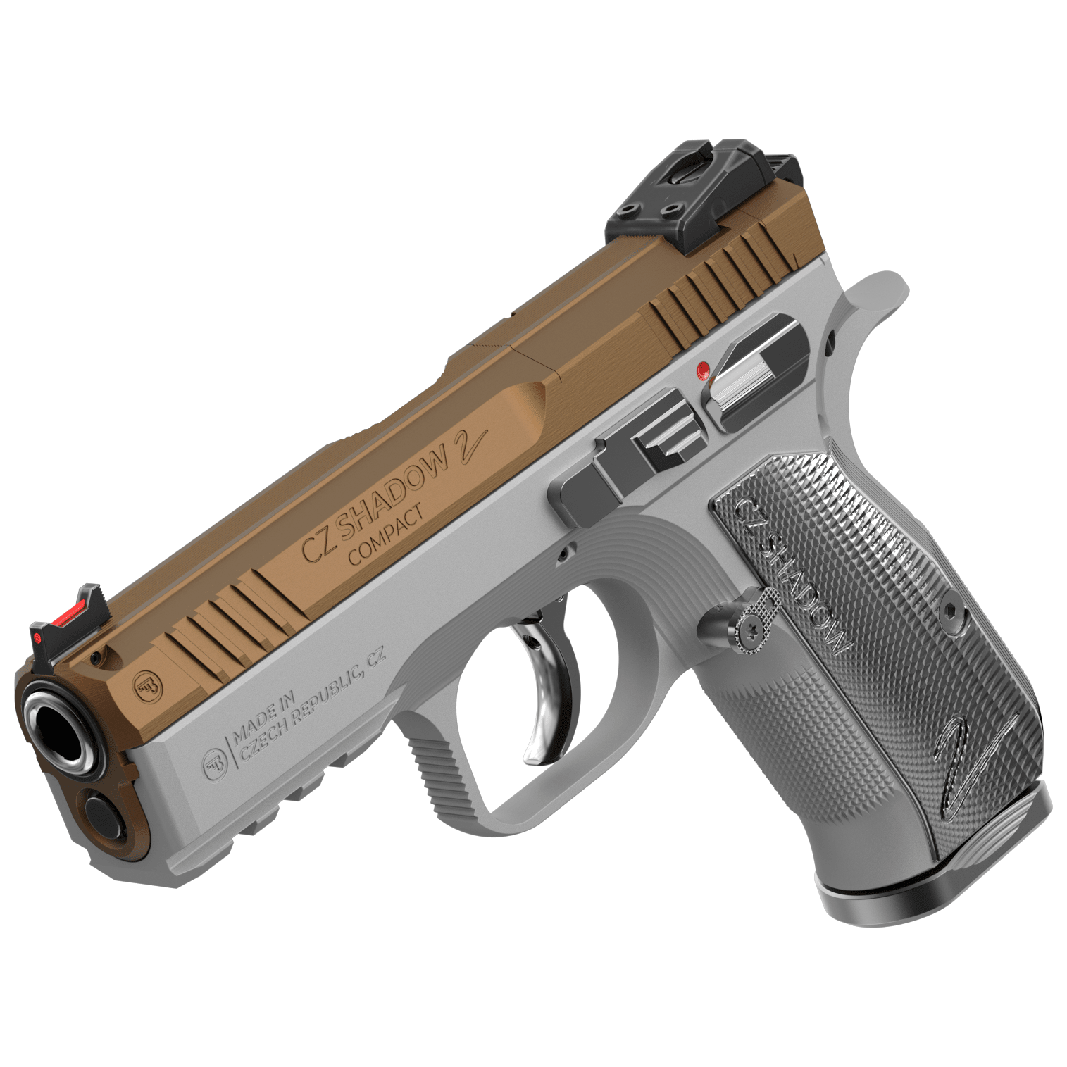 CZ Shadow 2 Gold 9mm 4" Bbl 15 Rd Optic Ready FO Front/Black Serrated Hajo Rear Manual Safety Silver Aluminum Grips Compact Pistol 86159