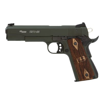 OD Green Finish, Low Profile Contrast Sights, Wood Grips 1911-22-OD