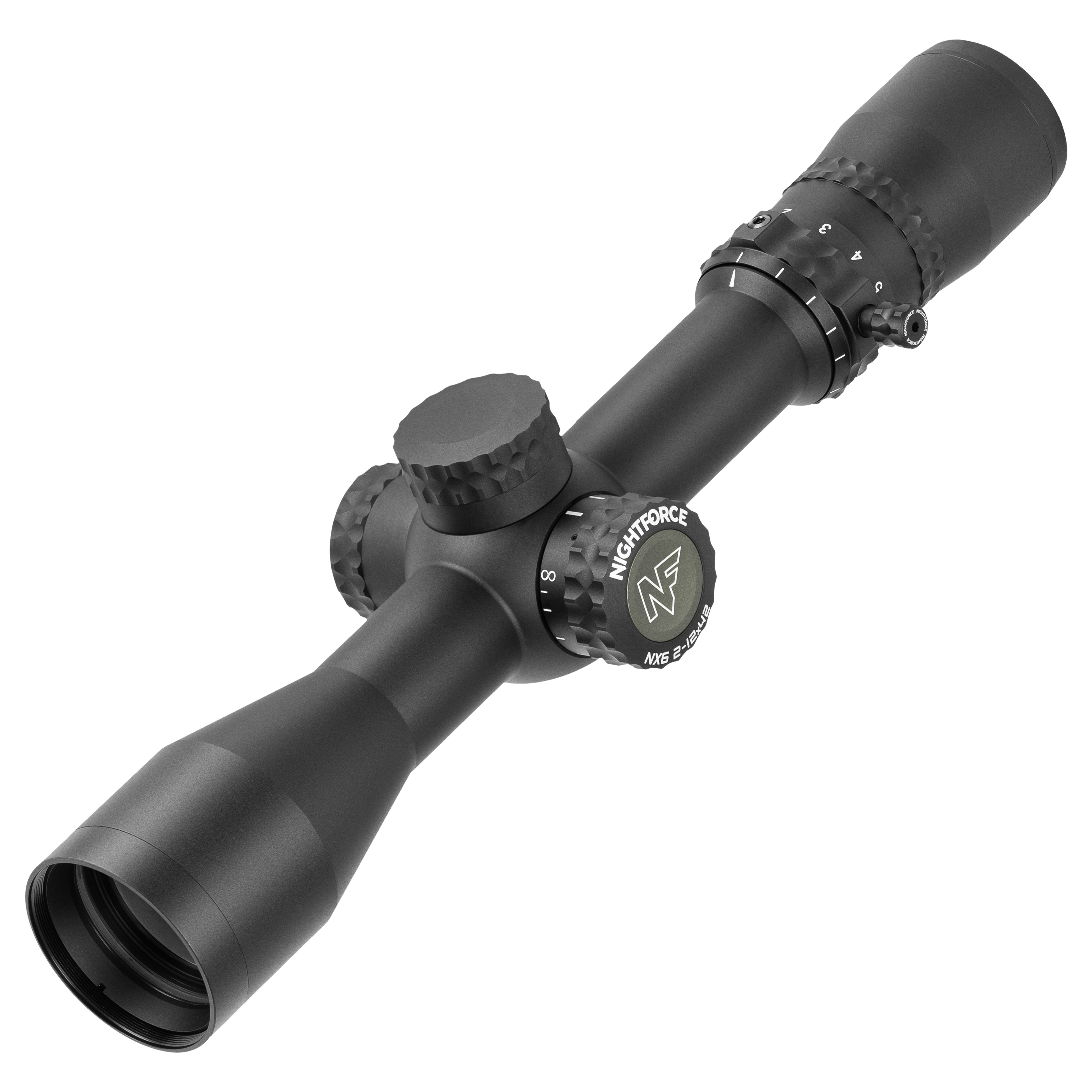 Nightforce NX6 2-12x42mm F2 Capped W/E .250 MOA DigIllum 4A-i Second Focal Plane Reticle Riflescope C732