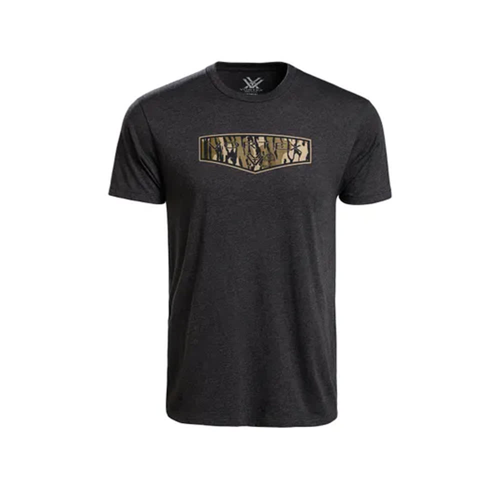 Vortex Optics Mossy Oak Bottomland Camo Shield Logo SS T-Shirt Charcoal Heather Men's 126-30-CHH