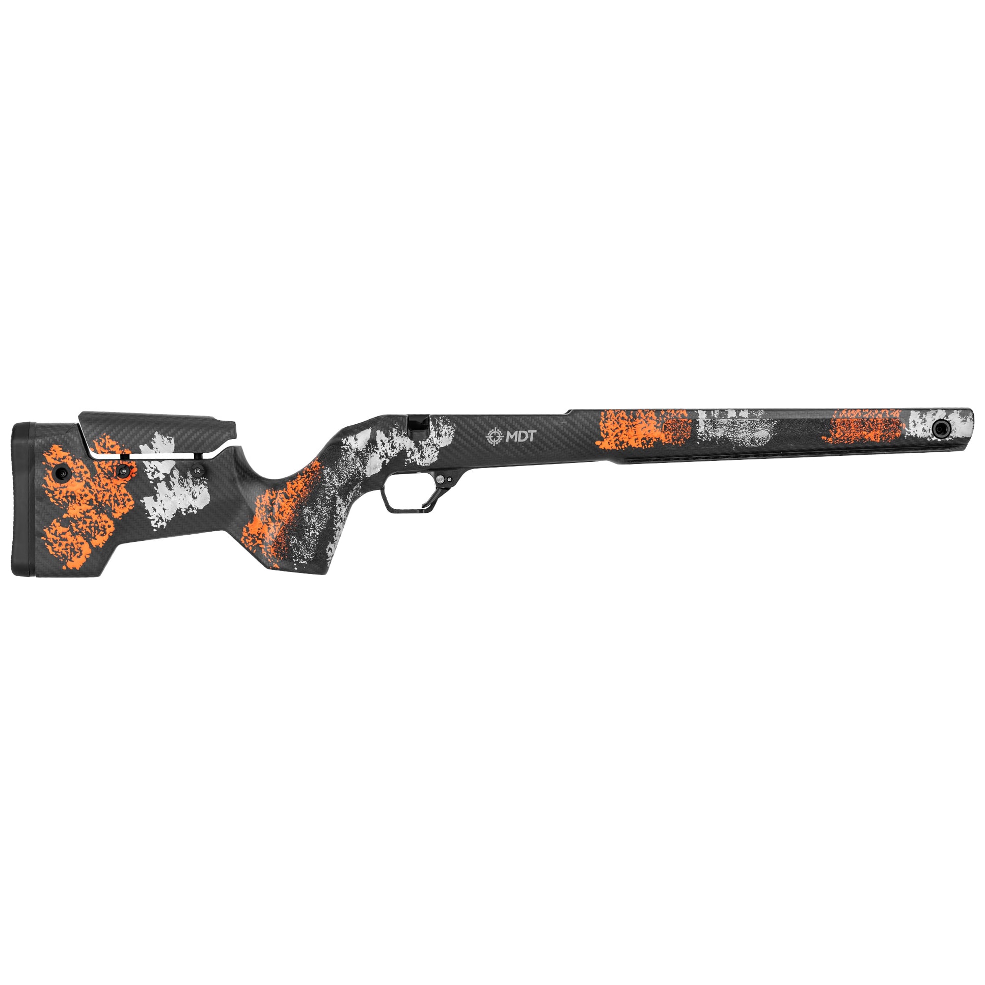 MDT CRBN Tikka T3X Long Action RH Fixed ARCA Bottom Metal Hunter Orange and Grey Hunter Kit Chassis System 116132-HOG