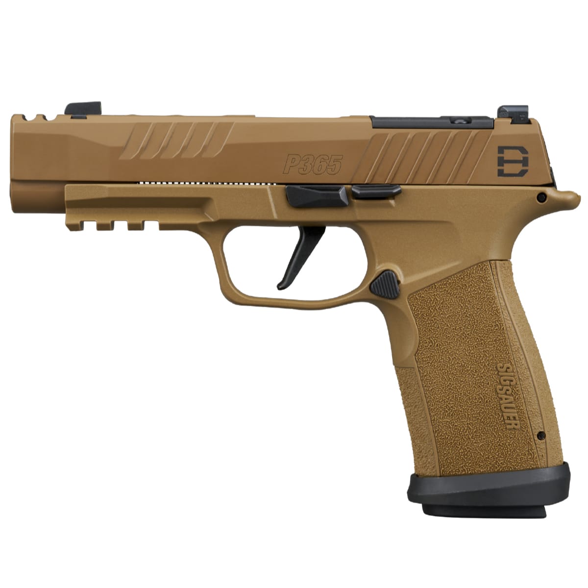 Sig Sauer P365 9mm 3.7in DH3 Striker X-Ray 3 Optic Ready Polymer Grip Comp Magwell Coyote Pistol w/(2) 21rd and (1) 17rd Steel Mags 365XF-9-DH3