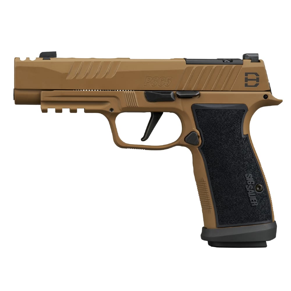 Sig Sauer P365 9mm 3.7in DH3 Striker X-Ray 3 Optic Ready AXG Mod Grip Comp Magwell Coyote Pistol w/(2) 21rd and (1)17rd Steel Mags 365AXGF-9-DH3