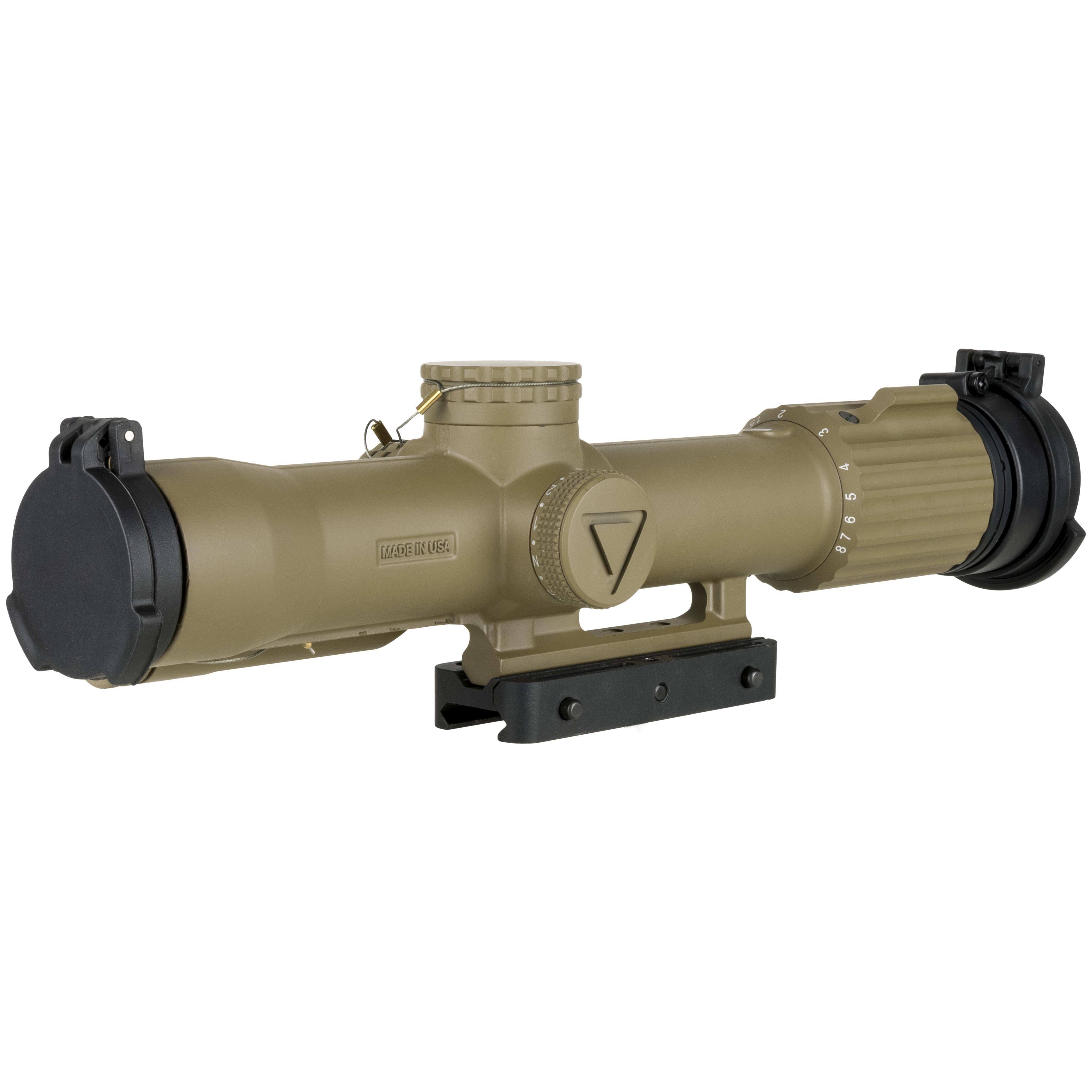Trijicon VCOG 1-8x28 Red MOA Crosshair Dot Reticle Flipcaps Cerakote FDE FIR-265 Riflescope w/Mount with Trijicon Q-LOC Technology VC18-C-2400020