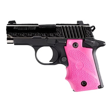 Sig Sauer P238 ESP Nitron, Polished slide with Scroll Engraving, Pink Hogue Grip 238-380-ESP