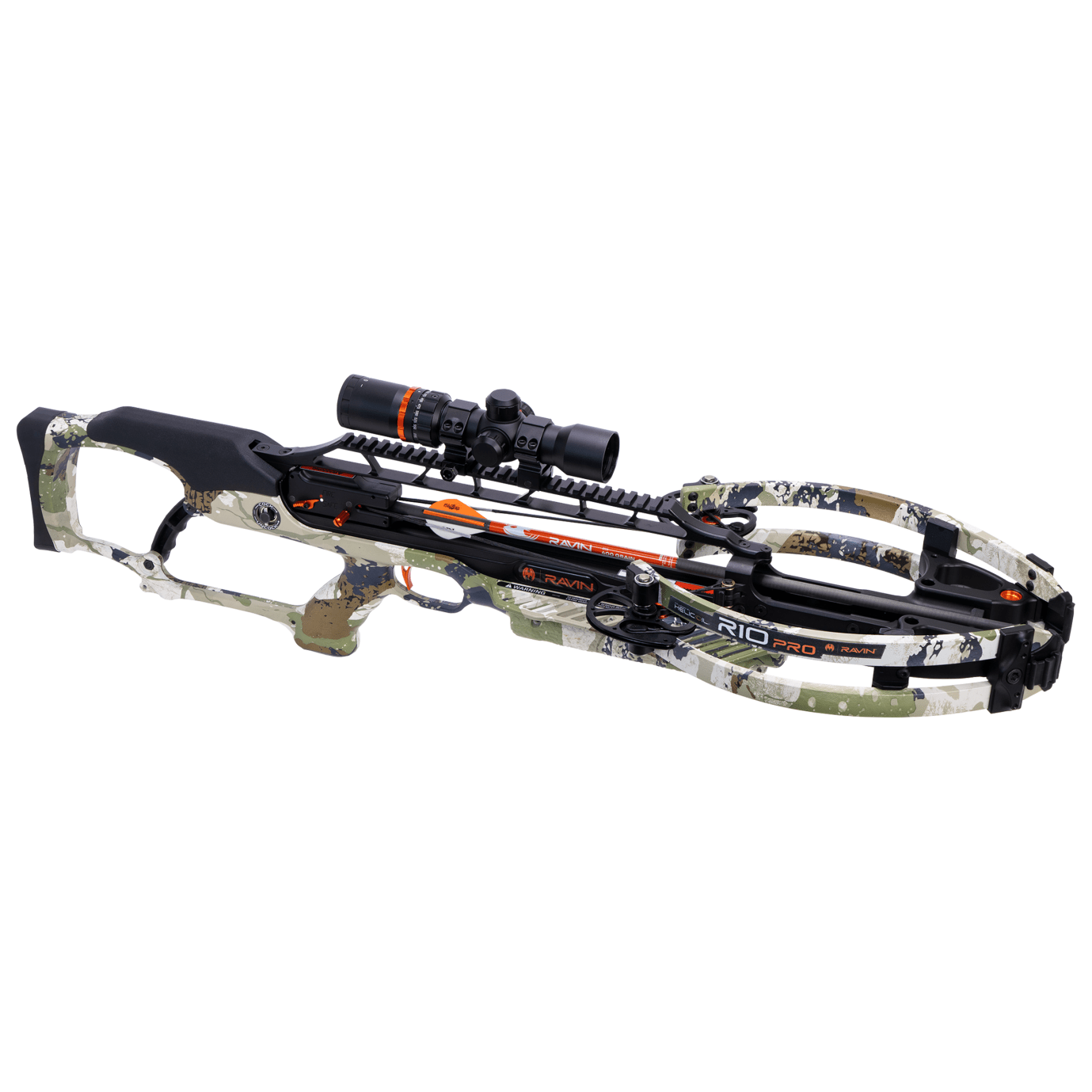 Ravin R10 PRO XK7 Camo 420 FPS Versa-Draw Silent Cocking Trac-Trigger Helicoil Crossbow w/450 FPS Illum Scope &amp; 3 .003 Arrows R017
