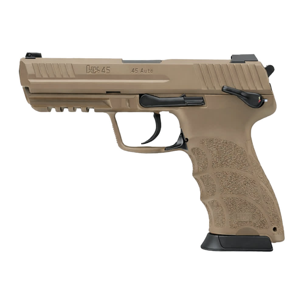 Heckler &amp; Koch HK45C V1 .45 ACP 3.94" Bbl RAL7006 Frame DA/SA Safety/Decocking Lever on Left FDE Pistol w/(2) 8rd Mags 81001467
