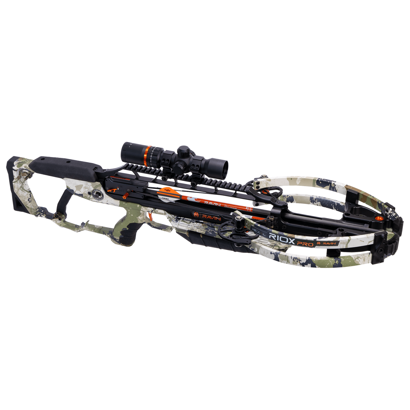 Ravin R10X PRO XK7 Camo 420 FPS Versa-Draw Silent Cocking Trac-Trigger Helicoil Adj Stock Crossbow w/450 FPS Illum Scope &amp; 3 .003 Arrows R019