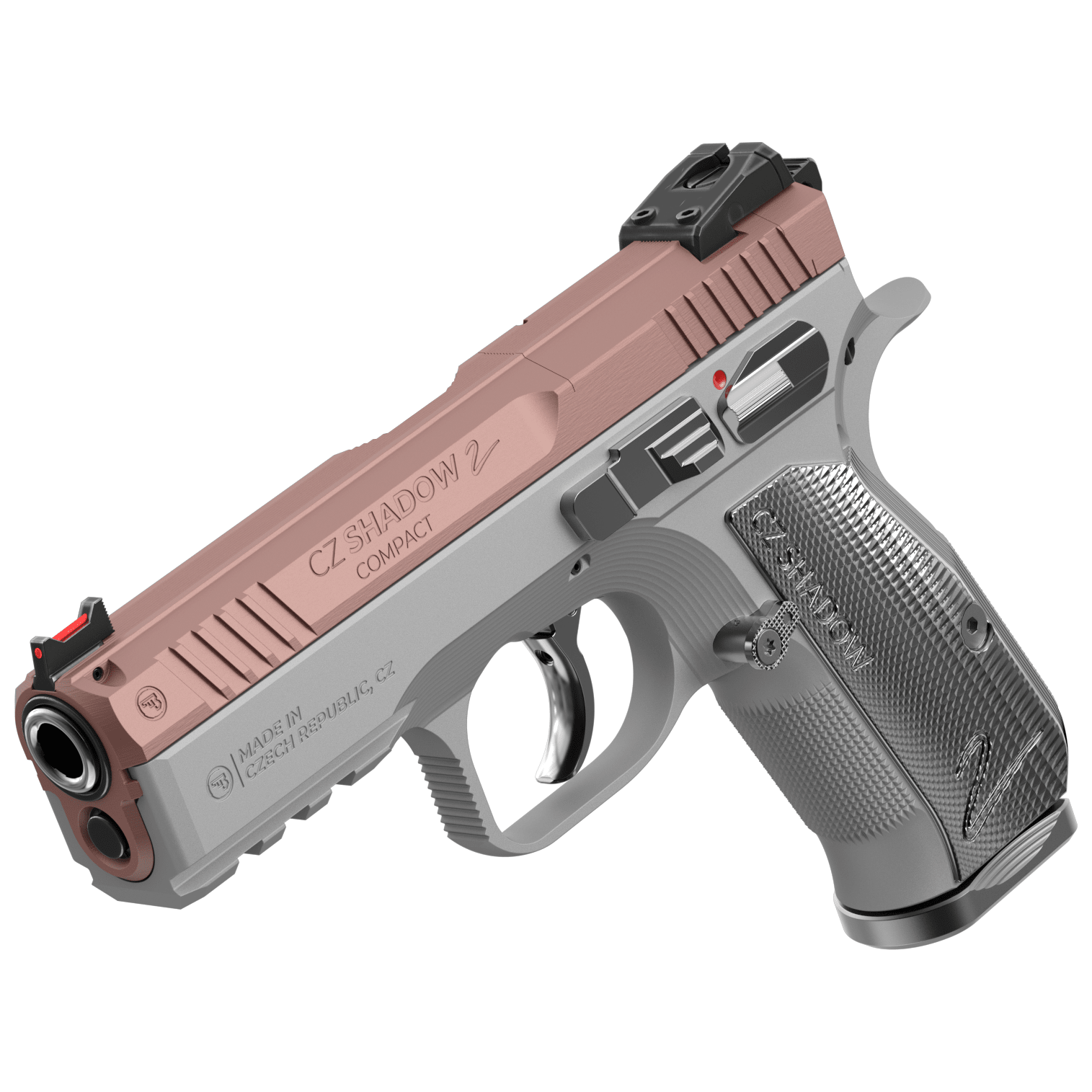 CZ Shadow 2 Rose 9mm 4" Bbl 15rd Optic Ready FO Front/Black Serrated Hajo Rear Manual Safety Silver Aluminum Grips Compact Pistol 86158