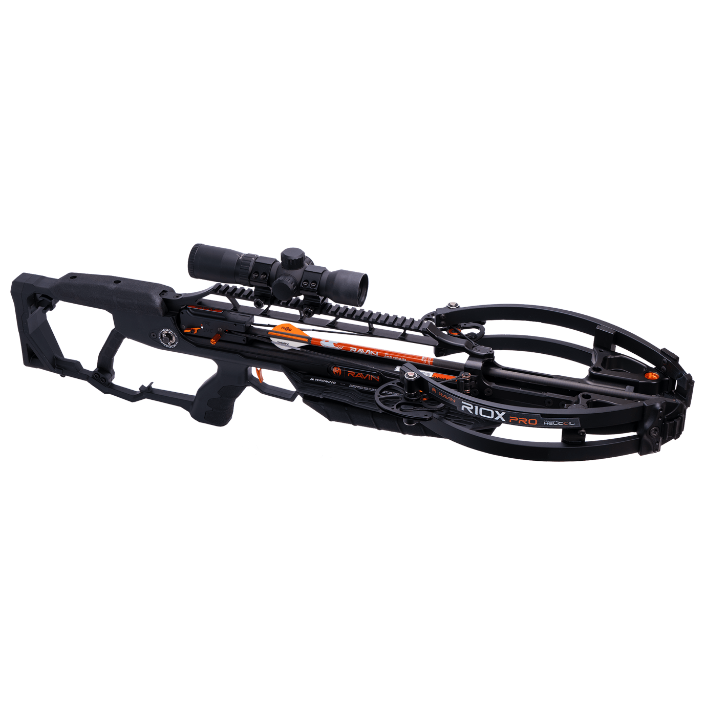 Ravin R10X PRO 420 FPS Versa-Draw Silent Cocking Trac-Trigger Helicoil Adj Stock Black Crossbow w/450 FPS Illum Scope &amp; 3 .003 Arrows R018