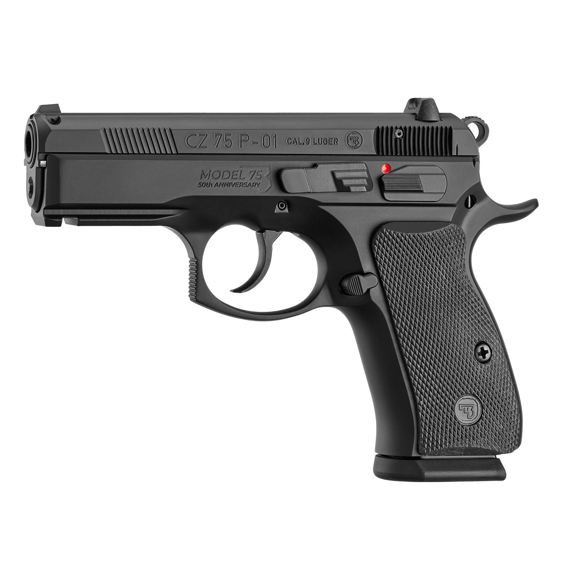 CZ 75 P-01 50th Anniversary Elite 9mm 15rd Blk Polycoat Aluminum Frame, FS, Decocker, Blk Rubber Grips Full-Size Handgun 91297