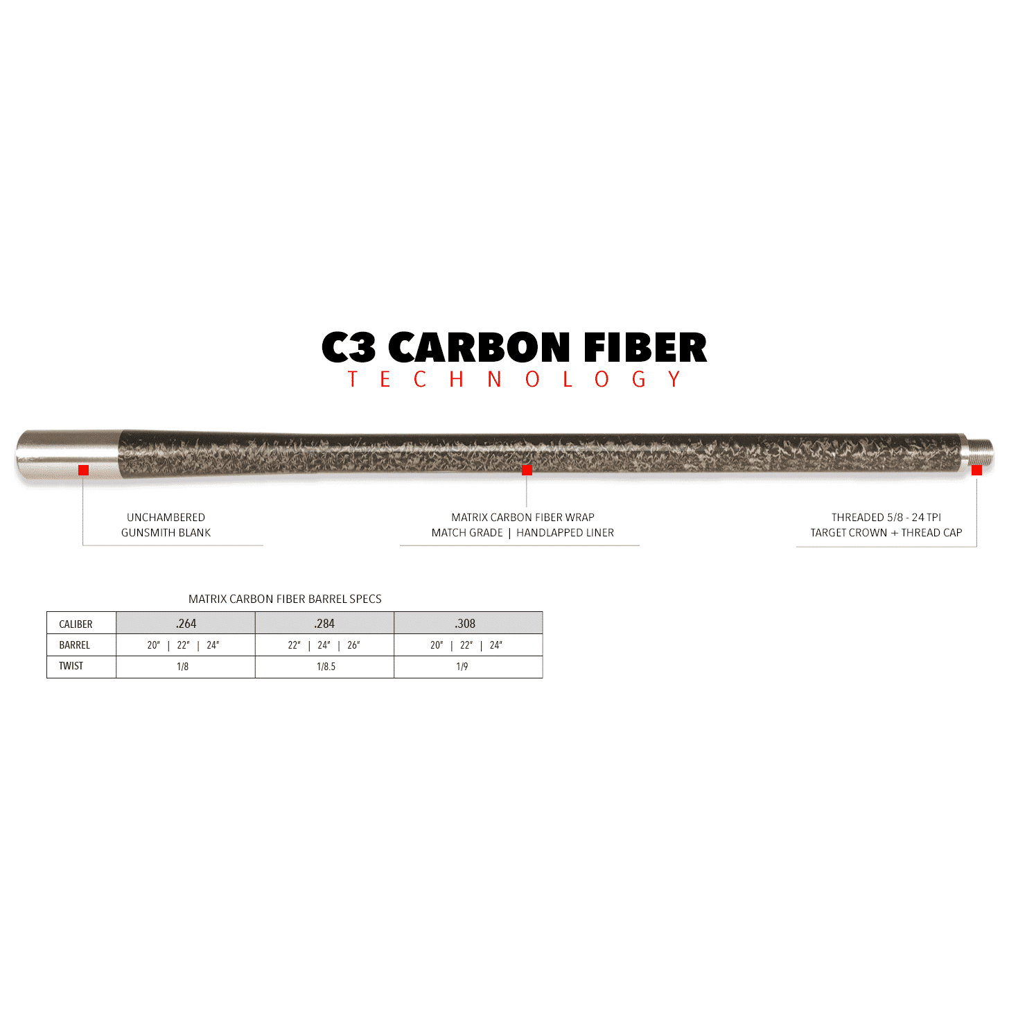 Fierce Firearms C3 Carbon 6.5 1-8 Twist 26" Blank Gunsmithing Barrel 65CGS826