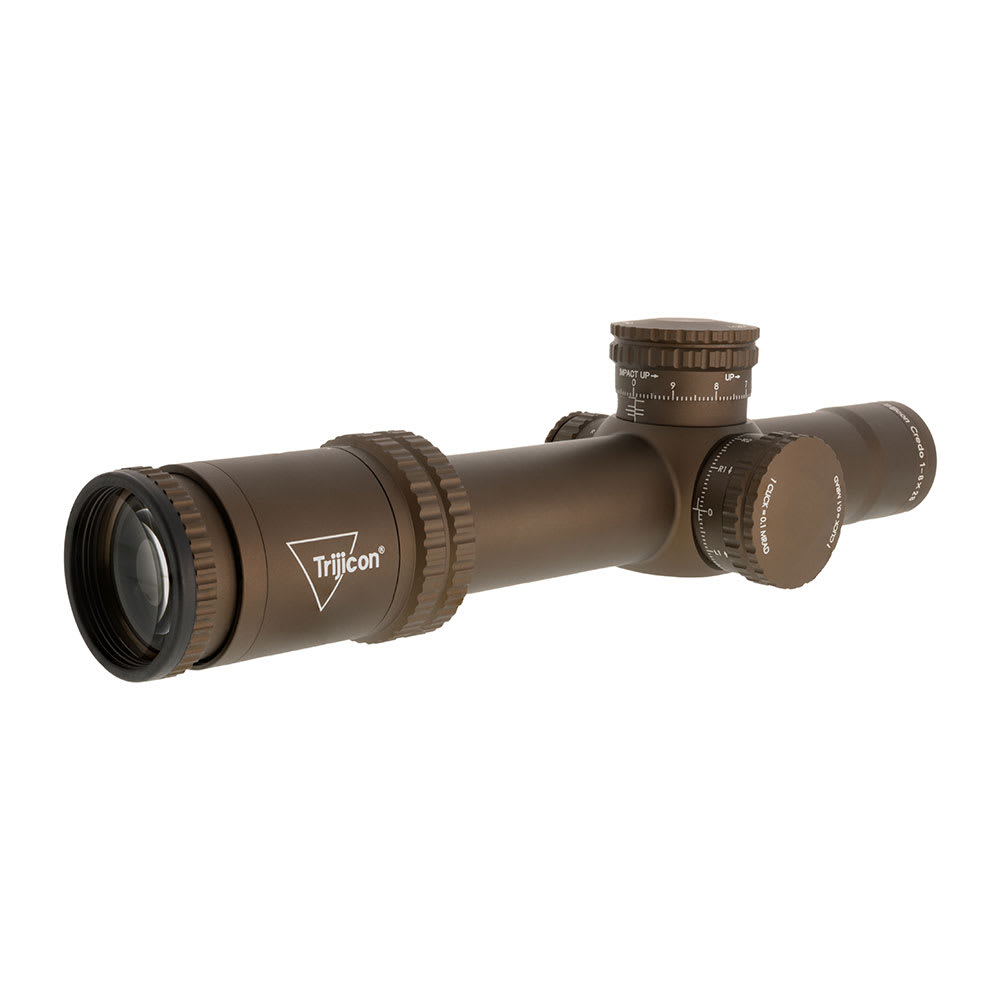 Trijicon Credo 1-8x28 FFP Coyote Brown Riflescope 30mm Tube, Red/Green MOA Segmented Circle, Exposed Locking Adjusters 2900055