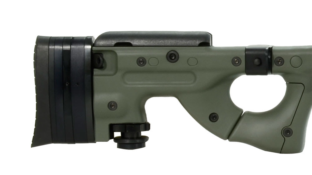 Accuracy International AW 300 Win Fluted bbl Std Brake Pic Rail Folding Green stock Quick Cheek Quick Butt