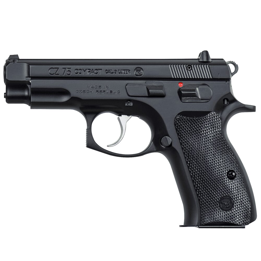 CZ-USA 75 Compact 9mm 15rd Blk Handgun w/Polycoat Steel, Fixed Sights, Manual Safety, Blk Plastic Grips 91190