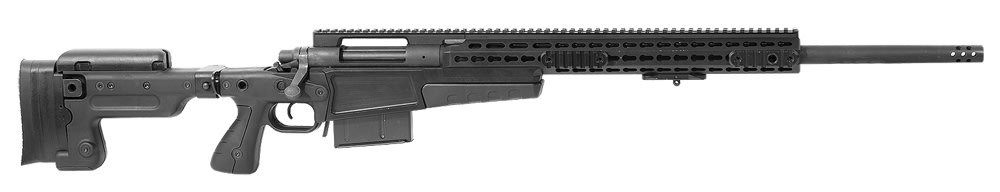 Remington 700P MLR 338 Lapua AICS AX CIP Chassis, Black, Flush Cups with 20 MOA action and forend rail, 2 mags. Used. UA1659