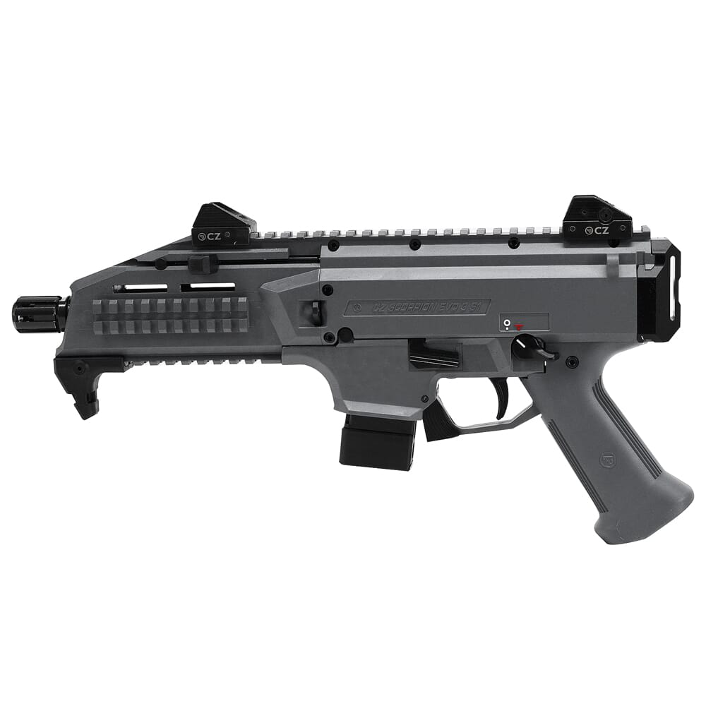 CZ-USA Scorpion EVO 3 S1 9mm 10rd 7.72" 1/2x28 Pistol w/Battleship Grey Alum Adj Sights, Top/Bottom Rail, Ambi Manual Safety 01356