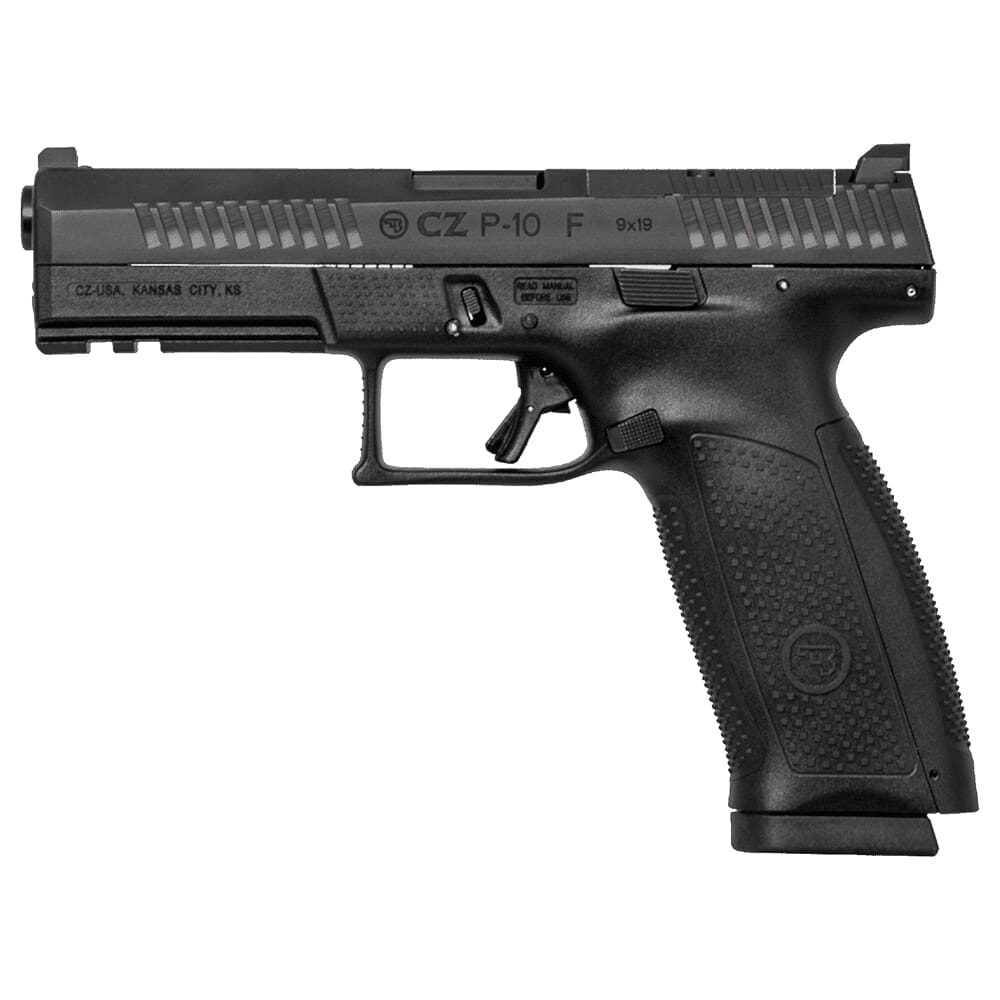 CZ-USA P-10 F Optic-Ready 9mm 10rd Blk Handgun w/Polymer Frame, Nitride Slide, Fixed Sights, 3 Back Straps, Rev Mag Catch 01550
