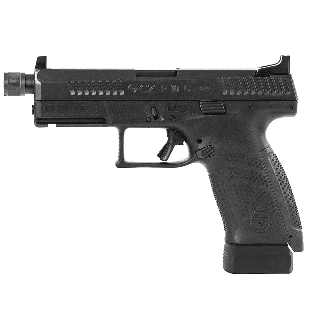 CZ-USA P-10 C Suppressor-Ready 9mm 17rd 1/2x28 Blk Handgun w/Polymer Frame, Nitride Slide, High Fixed Sights, 3 Back Straps, Rev Mag Catch 89533