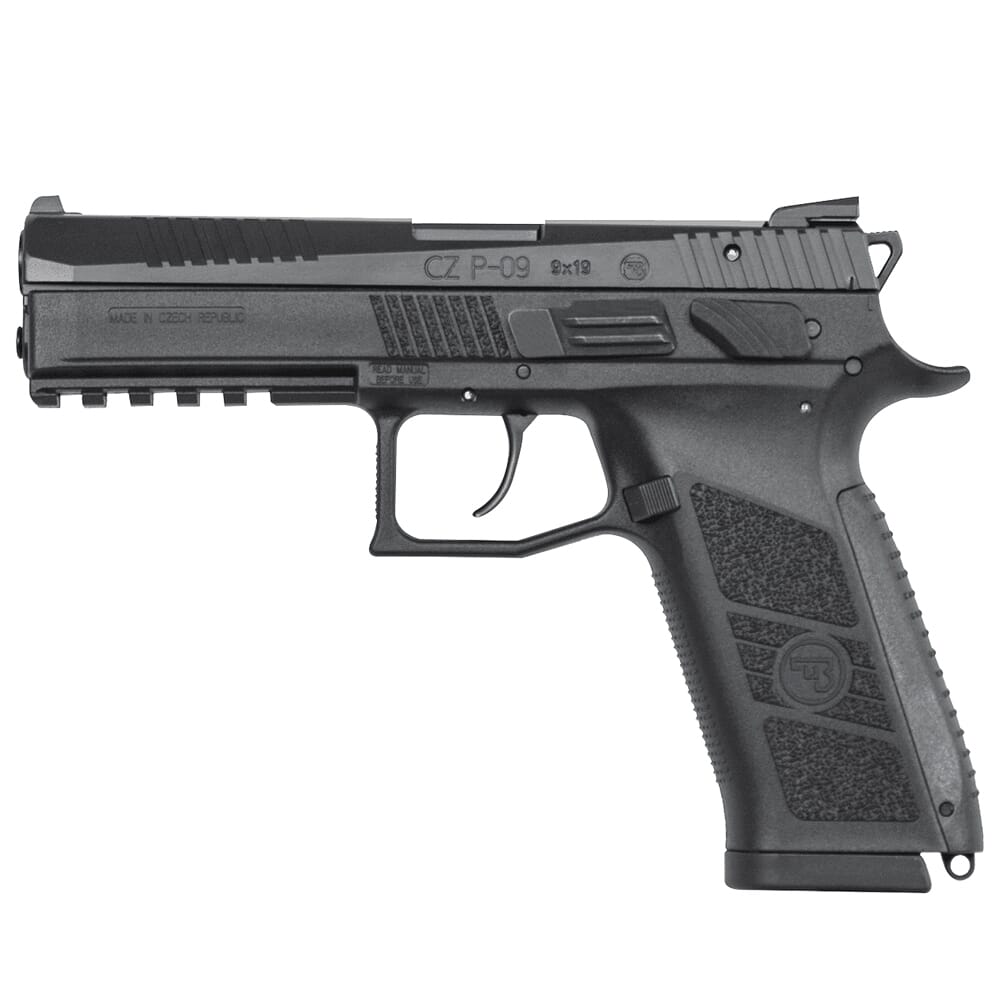 CZ-USA P-09 9mm 19rd Blk Handgun w/Polymer Frame, Nitride Slide, Fixed Sights, Swappable Safety/Decocker, 3 Back Straps 91620