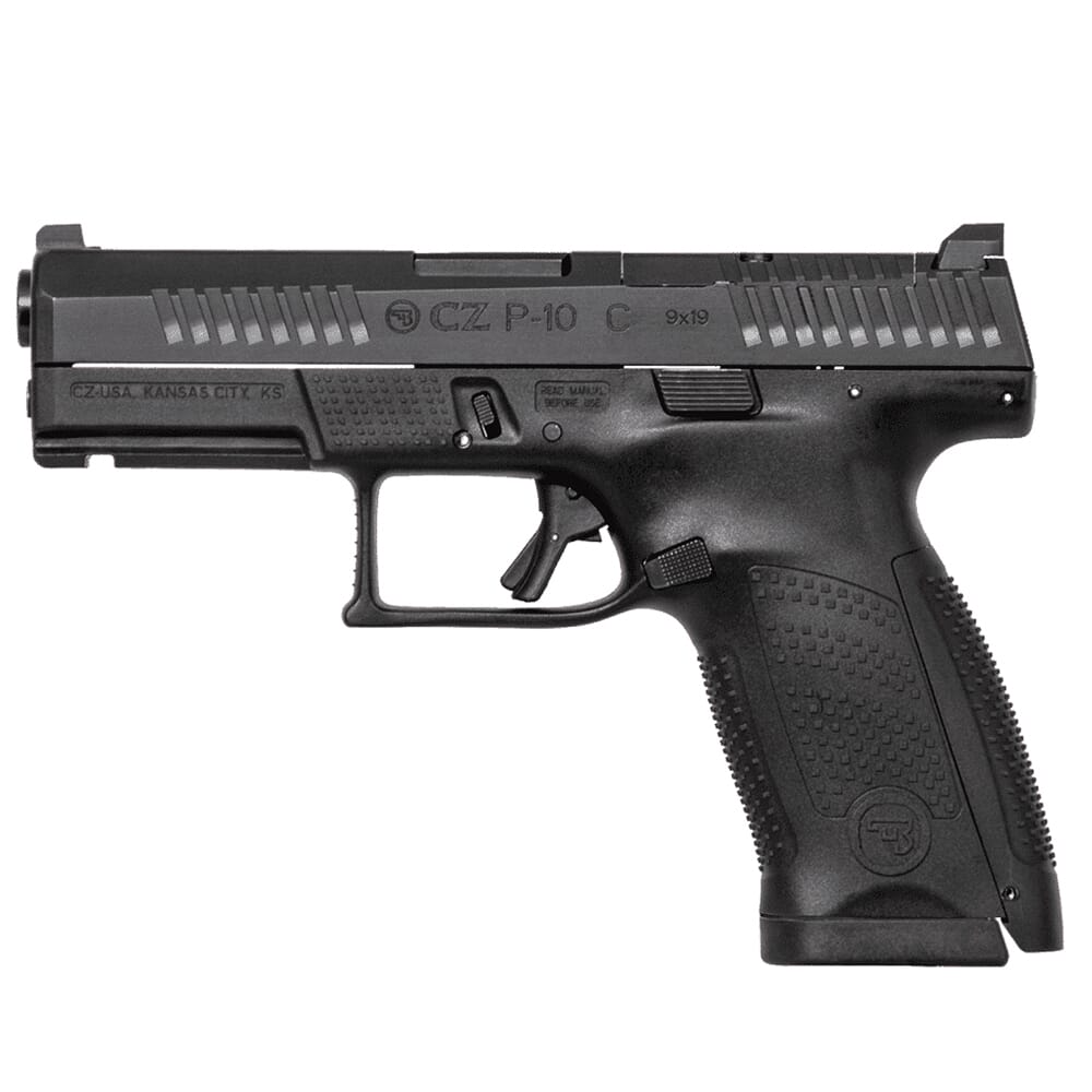 CZ-USA P-10 C Optics-Ready 9mm 15rd Blk Handgun w/Polymer Frame, Nitride Slide, Orange Night Sight Front/Blk Rear, 3 Back Straps, Rev Mag Catch 95130