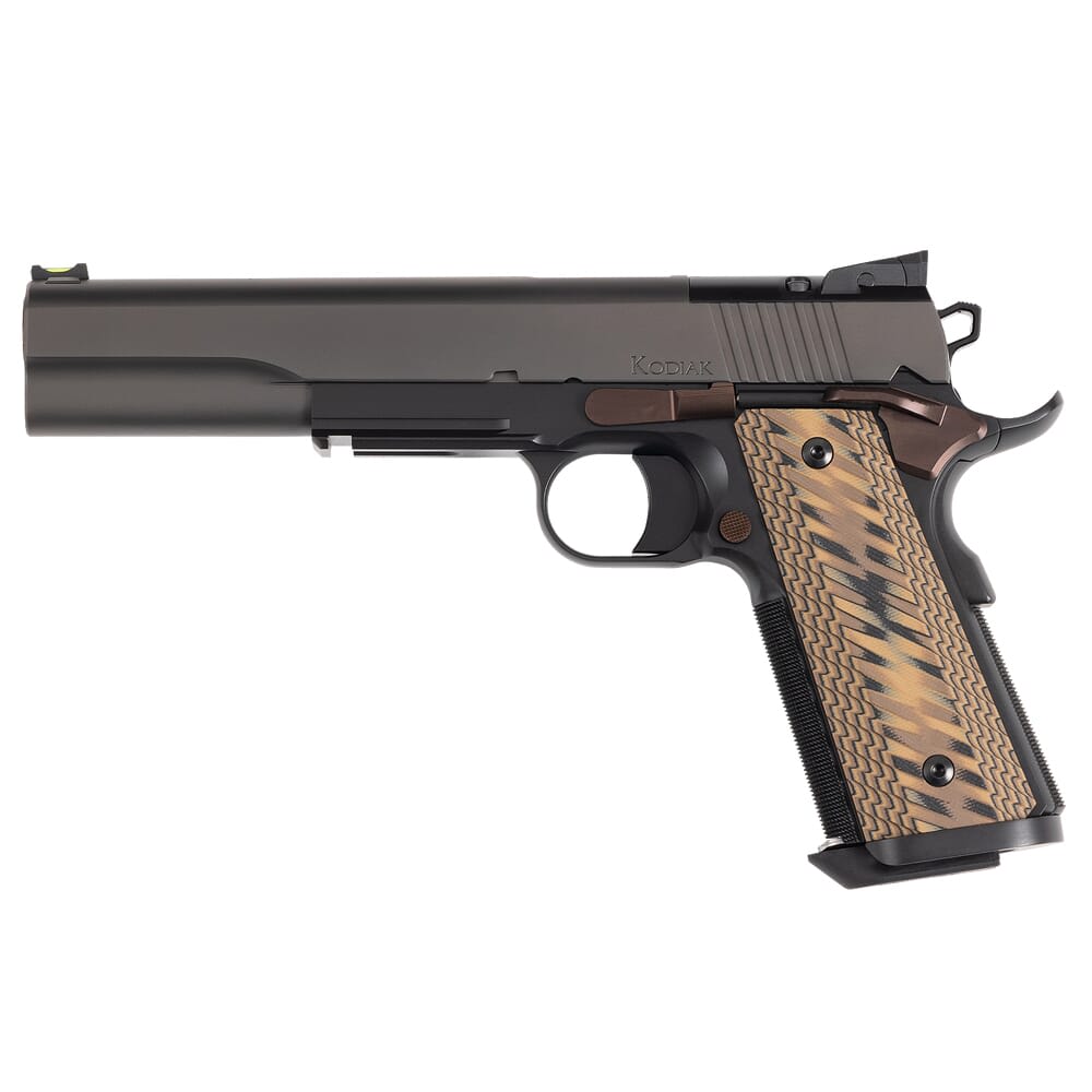 Dan Wesson Kodiak 10mm Auto 8rd Optic Ready Tri Tone BLK/Matte GRY Slide/Brz Controls Pistol w/FRT Fiber Optic/ADJ RR Sight, Magwell & G10 Grips 01792
