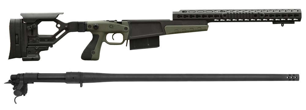 Remington 700P 5R 300 Win Mag with Accuracy International AX Chassis - 16" forend tube Green
