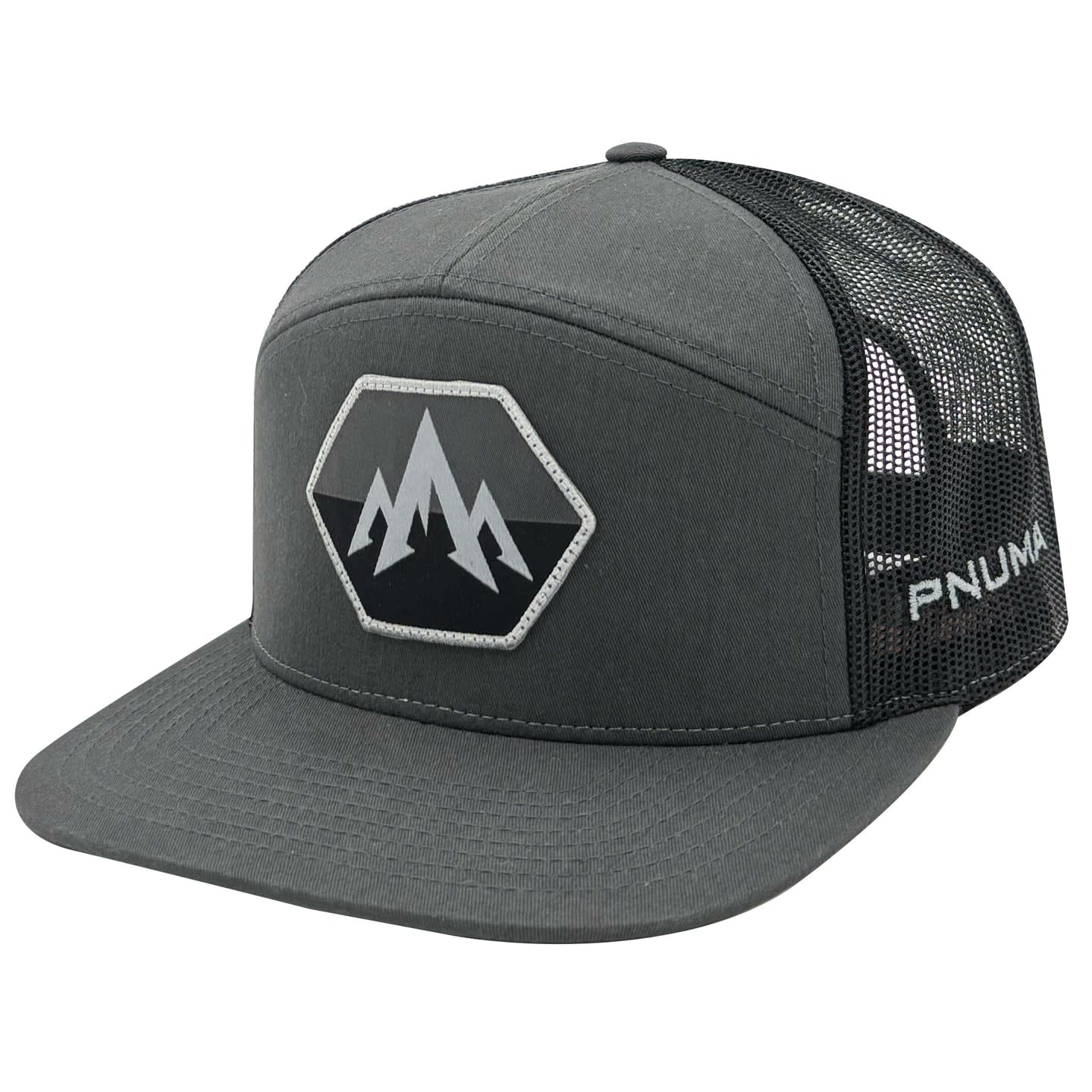 Pnuma Outdoors Hex Flat Brim Trucker Cap, Charcoal Color CP-HX-CH